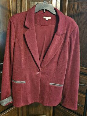 Hawthorn Burgundy Blazer XL Contrast Elbow Patch One Button Jacket